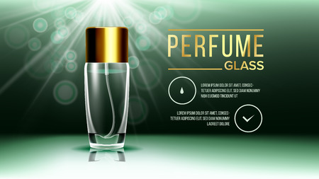 Cosmetic Glass Banner Vector. Bottle. Face Care. Fragrance, Collagen. Isolated Transparent Realistic Mockup Template Illustrationのイラスト素材