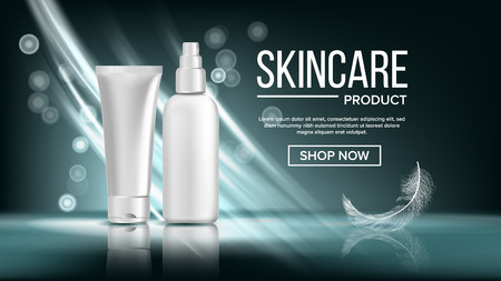 Cosmetic Bottle Banner Vector. Luxury Light. Abstract Label. Lotion, Gel. Premium Product. 3D Mockup Realistic Illustrationのイラスト素材