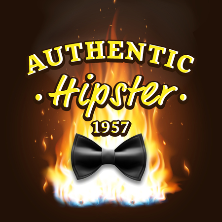 Authentic Hipster Label Vector. Vintage Emblem. On Fire. Bow Tie. Illustrationのイラスト素材
