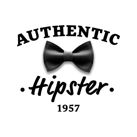 Authentic Hipster Label Vector. Brand Design Element. Bow Tie. Illustrationのイラスト素材