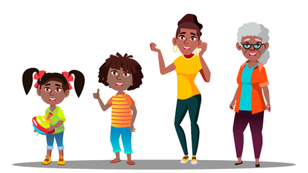 African American Generation Female Set Vector. Grandmother, Mother, Daughter, Granddaughter, Baby Vector Isolated Illustrationのイラスト素材