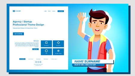 Self Presentation Vector. Asian Male. Introduce Yourself Your Project, Business. Illustrationのイラスト素材