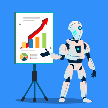 Robot Preparing Analytic And Financial Graphics Vector. Illustrationのイラスト素材