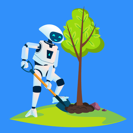 Eco Robot Plants A Green Tree Vector. Illustrationのイラスト素材