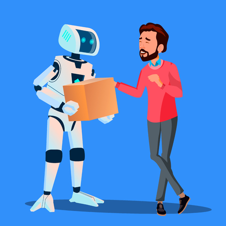 Robot Delivering Packages To Man Vector. Illustrationのイラスト素材