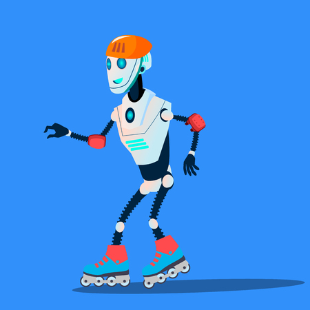 Robot Rolling On Roller Skates Vector. Illustrationのイラスト素材