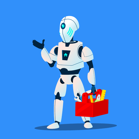 Robot Repair Man Master Service Vector. Illustrationのイラスト素材