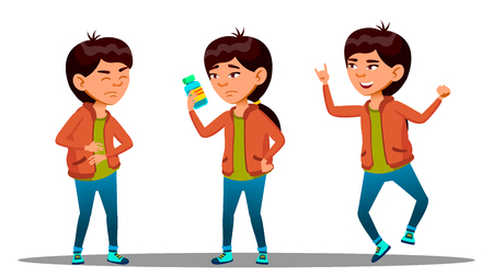 Girl Hurt Stomach And She Drunk The Medicine And Recovered. Before And After Vector. Illustrationのイラスト素材