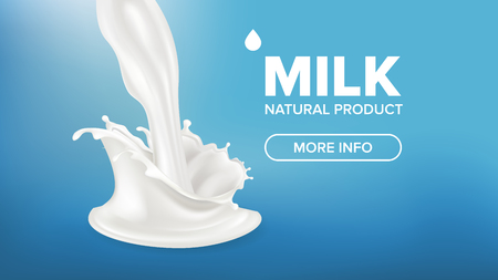 Milk Splash Vector. Creamy Pouring. Healthy Yoghurt. Purity Design. Drink Food. 3D Realistic Illustrationのイラスト素材