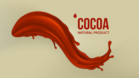 Chocolate Splash Vector. Cream, Liquid. Milk Swirl. Brown Background. Beverage Dessert Food. 3D Realistic Illustrationのイラスト素材