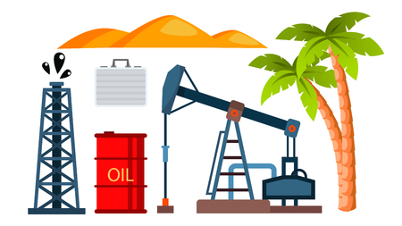 Oil Icons Production Extraction Vector. Isolated Flat Cartoon Illustrationのイラスト素材