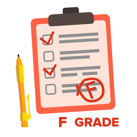 F Grade Vector. Fail Exam Mark Flat Cartoon Illustrationのイラスト素材