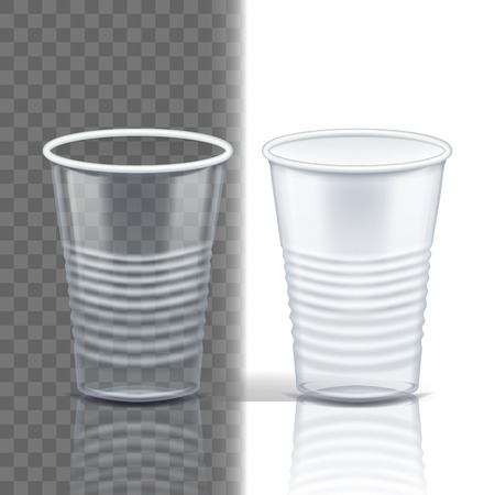 Plastic Cup Transparent Vector. Empty Disposable. Drink Mug. Disposable Tableware Clear Empty Container. Cold Or Hot Takeaway Drink. Isolated 3D Realistic Illustrationのイラスト素材