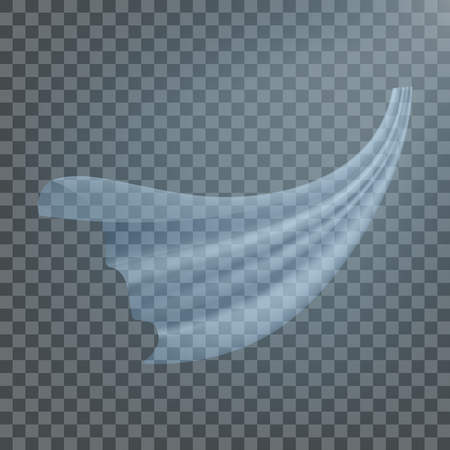 Fluttering White Cloth Vector. Viel Silk. Fabric Curtain. Clear Drape. Realistic Clear Material Illustrationのイラスト素材