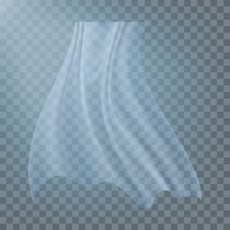 Fluttering White Cloth Vector. Curved Icon. Twisted Effect. Wavy Element. Realistic Clear Material Illustrationのイラスト素材