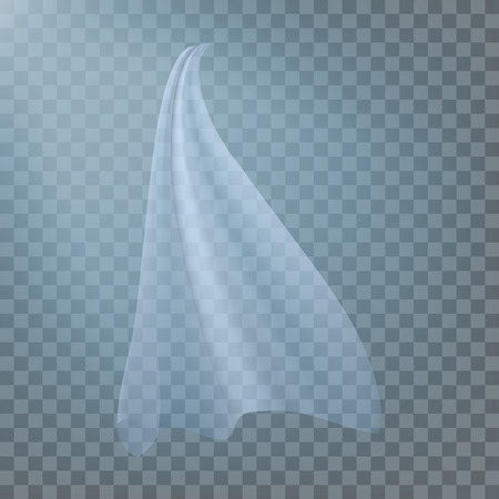 Fluttering White Cloth Vector. Viel Silk. Fabric Curtain. Clear Drape. Realistic Clear Material Illustrationのイラスト素材