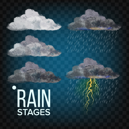 Rain Stages Vector. Cloud, Storm. Weather Icon Realistic Transparent Illustrationのイラスト素材