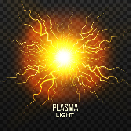 Fireball Plasma Vector. Lightning Effect. Magic Explosion. Voltage Sphere. Realistic Transparent Illustrationのイラスト素材