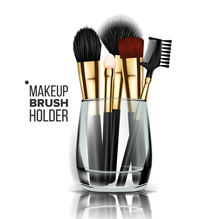 Makeup Brush Glass Holder Vector. Cosmetic Beauty Tools. Facial Tone. Fashion Design. Realistic Isolated Illustrationのイラスト素材