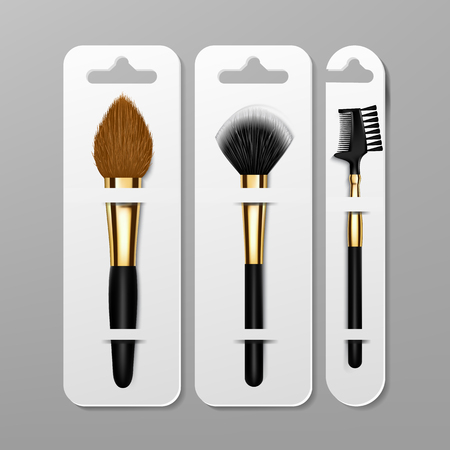 Makeup Brush Packaging Design Vector. Artist Icon. Foundation Care. Art Glamour. Female Accessory. Realistic Isolated Illustrationのイラスト素材
