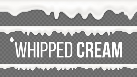 Whipped Cream Pattern Vector. White Creamy Swirl. Vanilla Milk Dessert. Sweet Decoration. Tasty Twirl. 3D Realistic Isolated Illustrationのイラスト素材