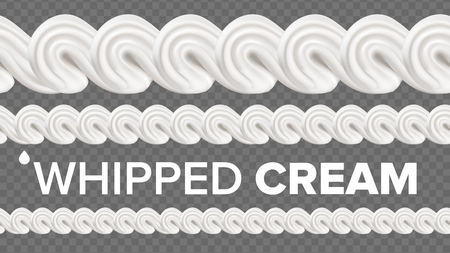 Whipped Cream Pattern Vector. White Creamy Swirl. Vanilla Milk Dessert. Sweet Decoration. Tasty Twirl. 3D Realistic Isolated Illustrationのイラスト素材