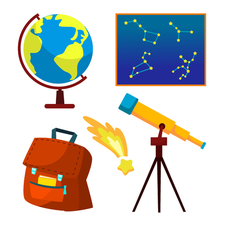 Astronomy Vector. Telescope, Starry Sky, Falling Star, Constellations Universe Isolated Cartoon Illustrationのイラスト素材