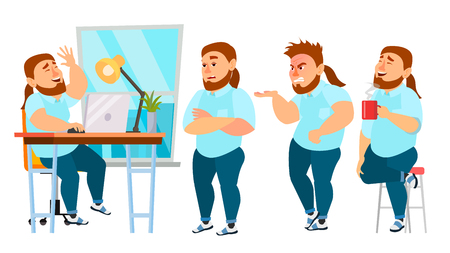 Business Man Character . Working Male. IT Startup Business Company. Environment Process. Clothes. Full Length. Programmer, Manager. Expressions. Flat Cartoon Business Character Illustrationの写真素材
