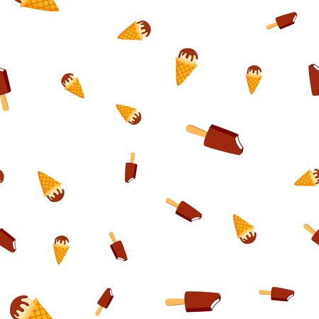 Ice Cream Seamless Pattern Vector. Cold Vanilla Cone. Tasty Cold Food. Cute Graphic Texture. Textile Backdrop. Colorful Background Illustrationのイラスト素材