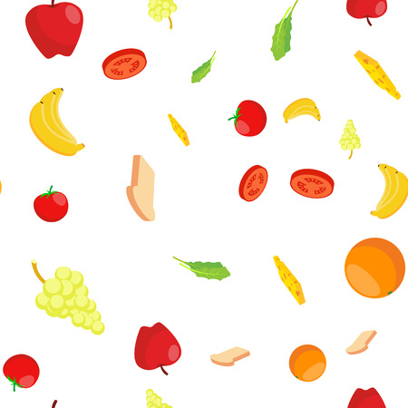 Eco Food Seamless Pattern . Healthy Vegetarian Diet. Cute Graphic Texture. Textile Backdrop. Colorful Background Illustrationの写真素材