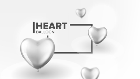 Elegance And Stylish Invitation Postcard Vector. Realistic White Balloons In Shape Of Heart And Black Frame With Text On Top And Left On Postcard. Fashion Postal Card 3d Illustrationのイラスト素材