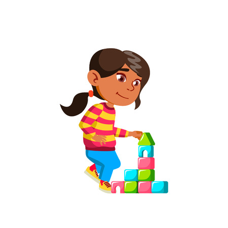 Arab, Muslim Girl Kindergarten Kid Poses Vector. Character Playing. Childish. Casual Clothe. For Presentation, Print, Invitation Design. Isolated Cartoon Illustrationのイラスト素材