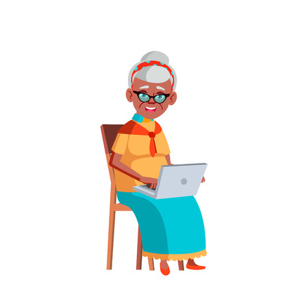 Black, African American Woman Vector. Elderly People. Senior Person. Aged. Active Grandparent. Isolated Cartoon Illustrationのイラスト素材