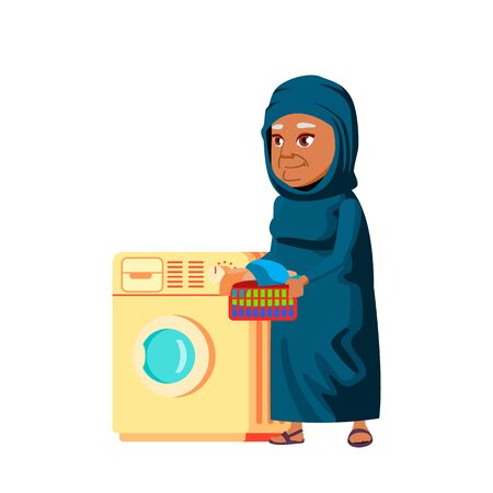 Arab, Muslim Woman Vector. Elderly People. Senior Person. Aged. Active Grandparent. Isolated Cartoon Illustrationのイラスト素材