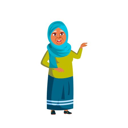 Arab, Muslim Woman Vector. Elderly People. Senior Person. Aged. Active Grandparent. Isolated Cartoon Illustrationのイラスト素材