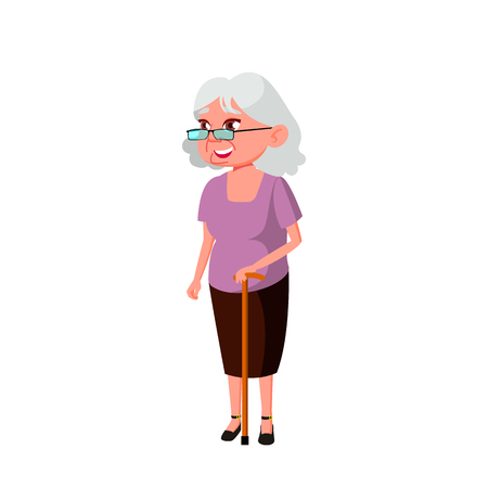 Caucasian Woman Vector. Elderly People. Senior Person. Aged. Active Grandparent. Isolated Cartoon Illustrationのイラスト素材