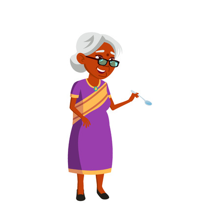 Indian Woman Vector. Elderly People. Senior Person. Aged. Active Grandparent. Isolated Cartoon Illustrationのイラスト素材
