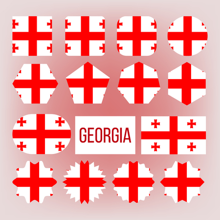 Georgia Flag Collection Figure Icons Set Vector. National Patriotism Symbol Of Caucasus Region Of Eurasia Country Five Cross Red Flag On White Background. Flat Cartoon Illustrationのイラスト素材