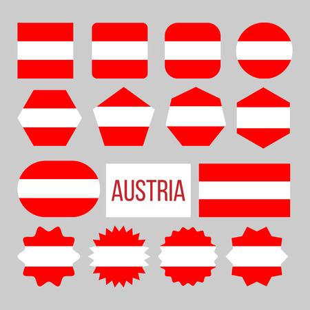 Austria Flag Collection Figure Icons Set Vector. Horizontal Triband Of Red Top And Bottom, And White On National Official Symbol Of Austria With Correctly Proportion. Design Flat Cartoon Illustrationのイラスト素材