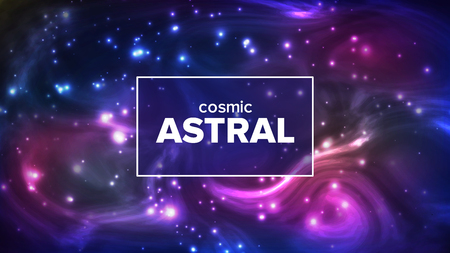 Cosmic Astral With Night Sky Stars Banner Vector. Bright Colorful Galaxy Astral Universe Astronomy And Astrology Science. Deep Interstellar Space And Constellation Realistic 3d Illustrationのイラスト素材