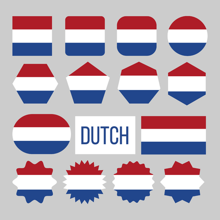 Dutch Flag Collection Figure Icons Set Vector. Horizontal Triband Of Red Bright Vermilion, White, And Blue On National Symbol Of State Kingdom Netherland Dutch. Europe Design Flat Cartoon Illustrationのイラスト素材