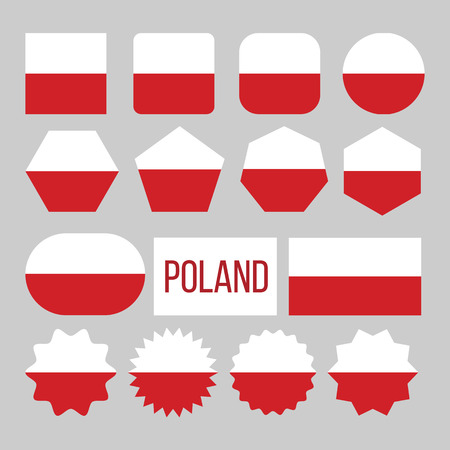 Poland Flag Collection Figure Icons Set Vector. Two Horizontal Stripes Of Equal Width, Upper One White And Lower Red On National Symbol Of Poland. Europe Design Flat Cartoon Illustrationのイラスト素材