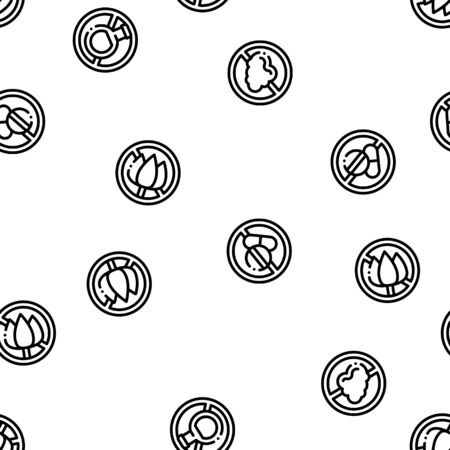 Allergen Free Products Vector Seamless Pattern. Allergen Free Food, Drink Linear Pictograms. Healthy Produce, Safe Dairy, Poultry, Cereals. Genetic Nutrients Intolerance Color Contour Illustrationsのイラスト素材