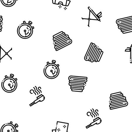 Laundry Service Vector Seamless Pattern. Laundry Service, Washing Clothes Linear Pictograms. Laundromat, Dry-Cleaning, Launderette, Stain Removal, Ironing Color Contour Illustrationsのイラスト素材