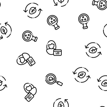 Organic Cosmetics Vector Seamless Pattern. Organic Cosmetics, Natural Ingredient Linear Pictograms. Eco-friendly, Cruelty-free Product, Molecular Analysis, Scientific Research Contour Illustrationsのイラスト素材