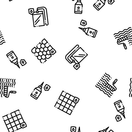 Waterproof Materials Seamless Pattern. Waterproof Material For Personal, Industrial Use Linear Pictograms. Water Resistant Device, Clothes, Moisture Absorbing Substance Contour Illustrationsの写真素材