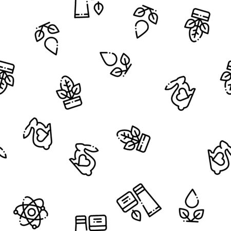 Organic Cosmetics Seamless Pattern. Organic Cosmetics, Natural Ingredient Linear Pictograms. Eco-friendly, Cruelty-free Product, Molecular Analysis, Scientific Research Contour Illustrationsの写真素材