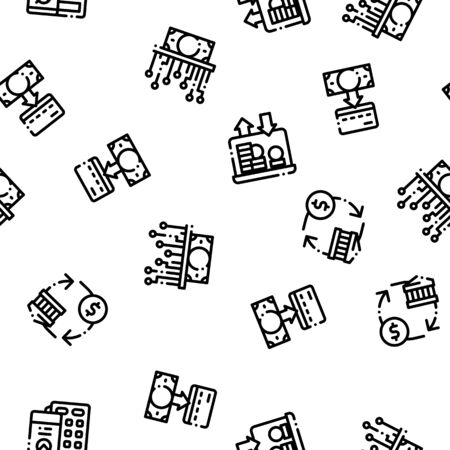 Online Transactions Seamless Pattern. Online Transactions, Secure Financial Payment Operation Linear Pictograms. Internet Banking Money Deposit, Currency Exchange Color Contour Illustrationsの写真素材