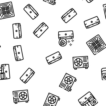 Conditioner Repair Seamless Pattern. Conditioner Repair, Fixing Equipment Linear Pictograms. Air Conditioning System Maintenance, Technical Support, Tools Kit Color Contour Illustrationsの写真素材