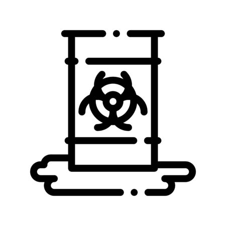 Nuclear Waste Container Vector Thin Line Icon. Scrap Nuclear Materials Environmental Pollution, Chemical, Radiological Contamination Linear Pictogram. Dirty Soil, Water, Air Contour Illustrationのイラスト素材